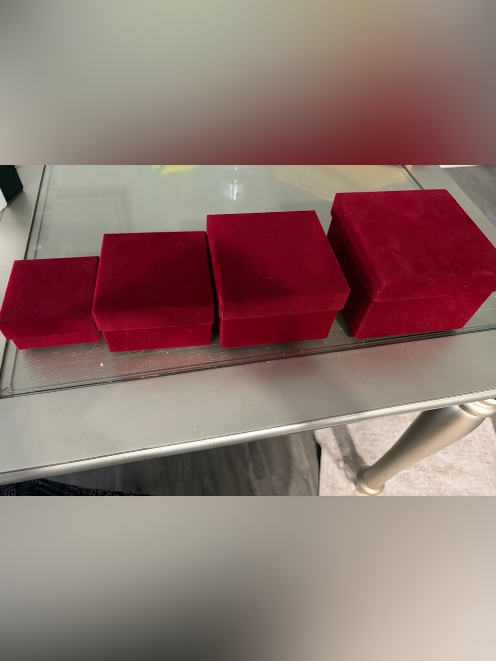 Set of 4 Velvet Jewelry Boxes in Deep Red